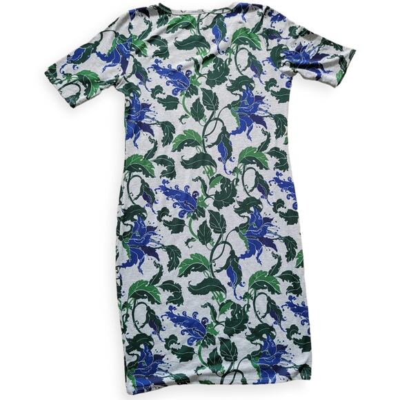 Lularoe Julia Gray Blue Floral Sheath High Neckline Knee Length Dress Sz XL - Picture 2 of 8